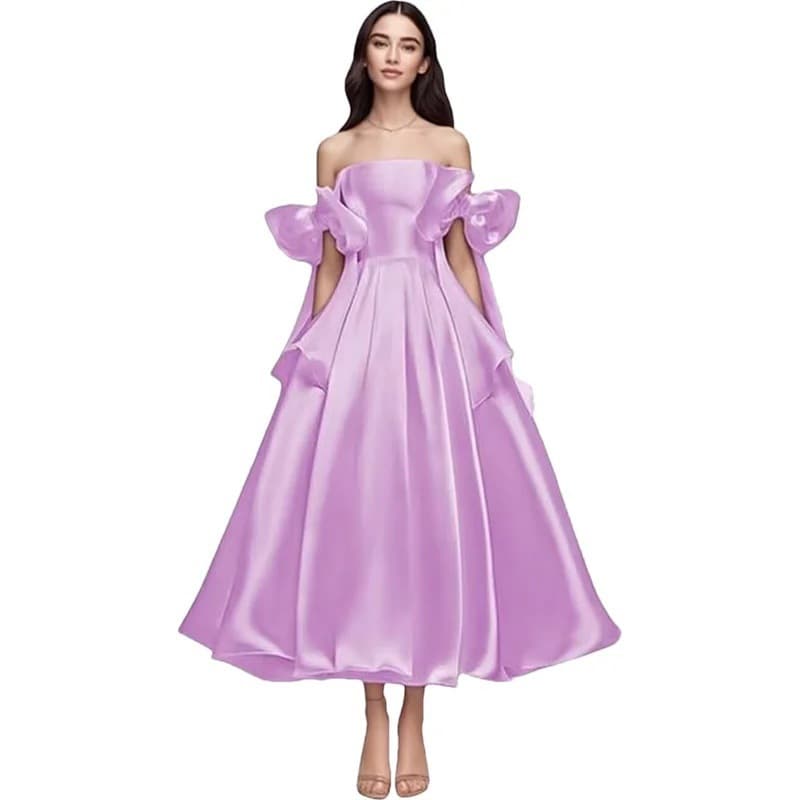 Strapless Cross-Back Light Wedding Dress for Overseas Trade, New Simple Solid Color Elegant Banquet Mini Dress with Tie, Puffy Skirt