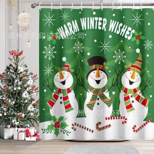 Amazon TUME Christmas Cute Snowman Winter Atmosphere Print Shower Curtain Bathroom Waterproof Atmosphere Decoration Curtain