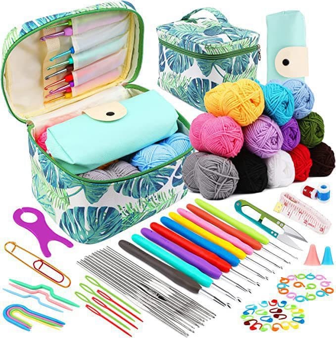 Cross-border 92-Piece Beginner Crochet Hook Set Plastic Sewing Needles Stitch Markers Storage Bag Knitting Tool Accessories