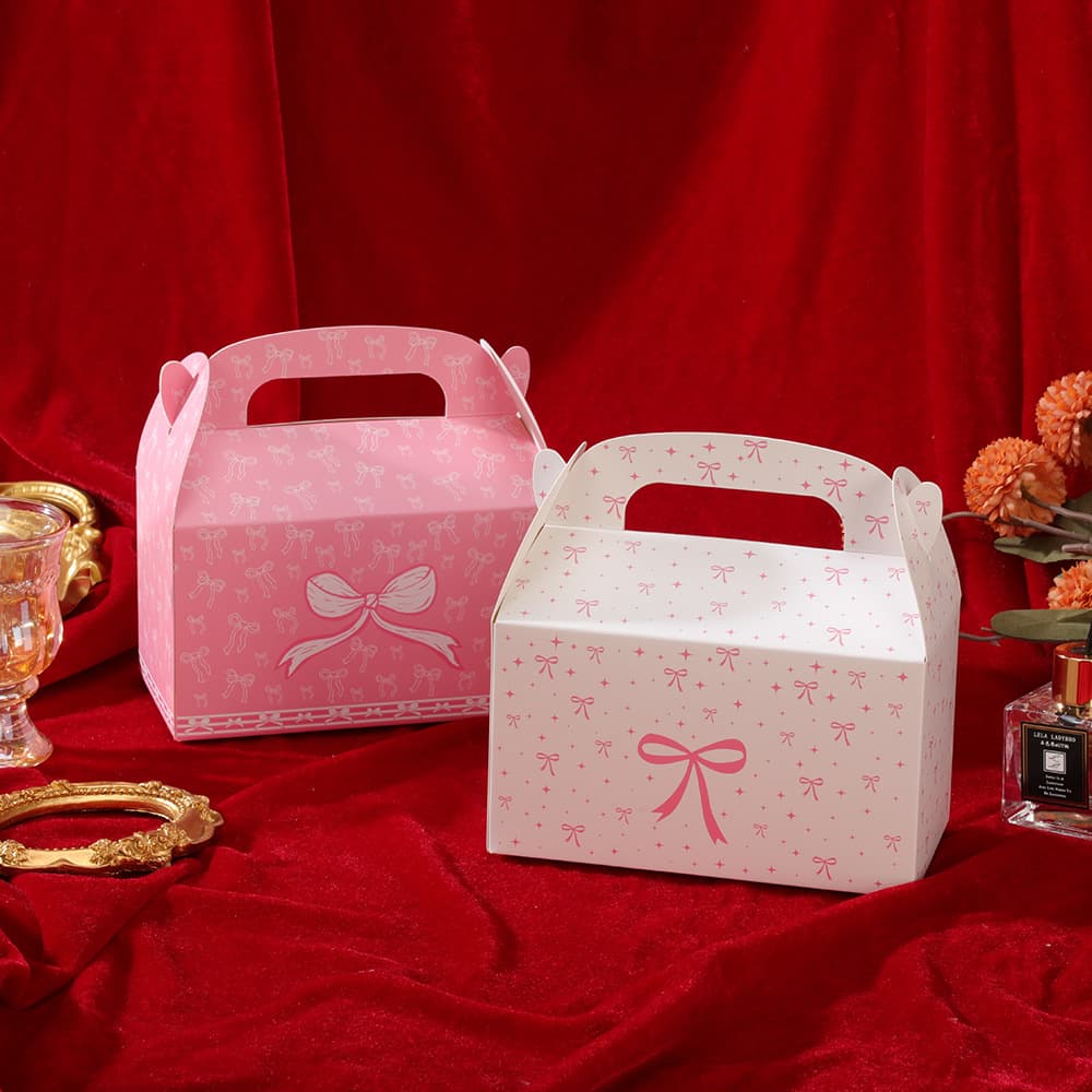 New Bow-Themed Handheld Box Simple Cookie Candy Paper Box Holiday Party Gift Box White Cardboard Box