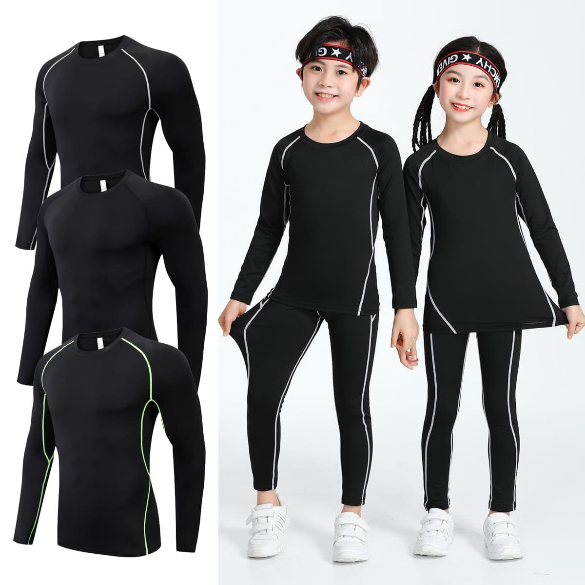 Children's compression training clothes, boys' fitness wear, long-sleeved basketball sports base layer, quick-drying football set, spring