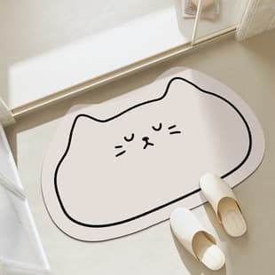 Cute Cartoon Cat Bath Mat Easy to Clean Quick-Dry Absorbent Non-Slip Diatom Mud Bathroom Mat