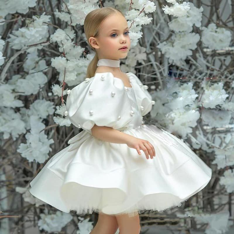 Children's Princess Dress White Tulle Tutu Gown for Model Runway Evening Gown Flower Girl Little Host Performance Costume