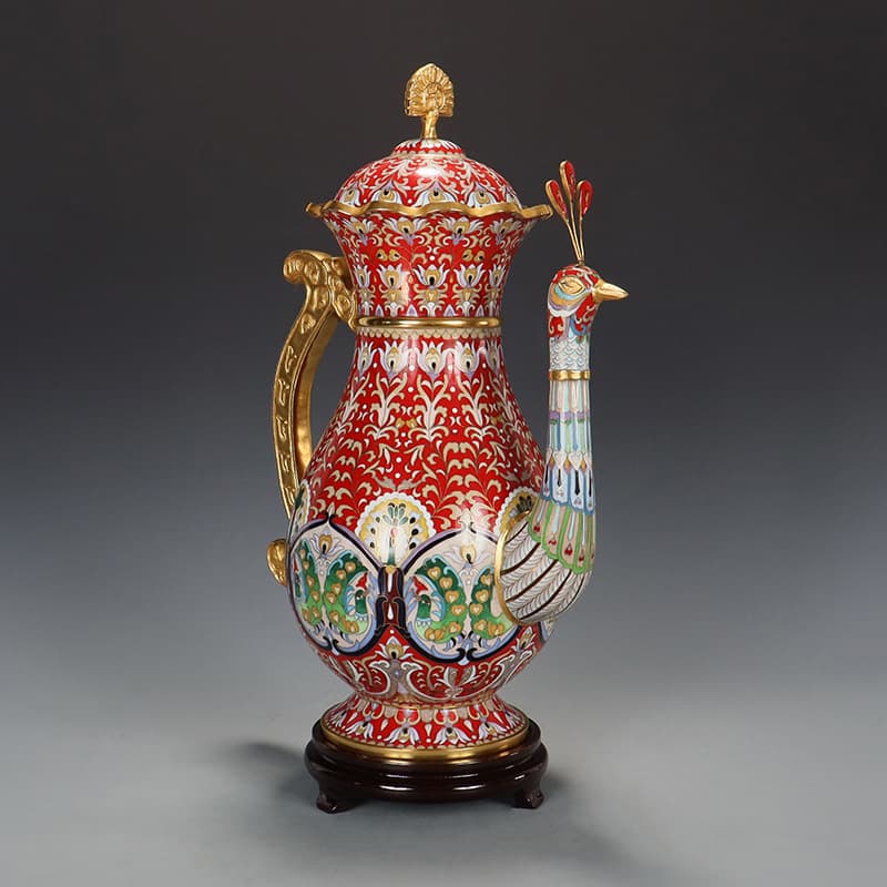 Fine Beijing Cloisonne Vintage Collectible Decoration Traditional Copper Body Filigree Enamel Polished 16-inch Peacock Pot