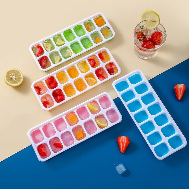 14 Grid Ice Cube Tray Square Ice Mold with Lid Silicone Soft Bottom Easy Release Ice Cube Maker DIY Ice Cube Tray