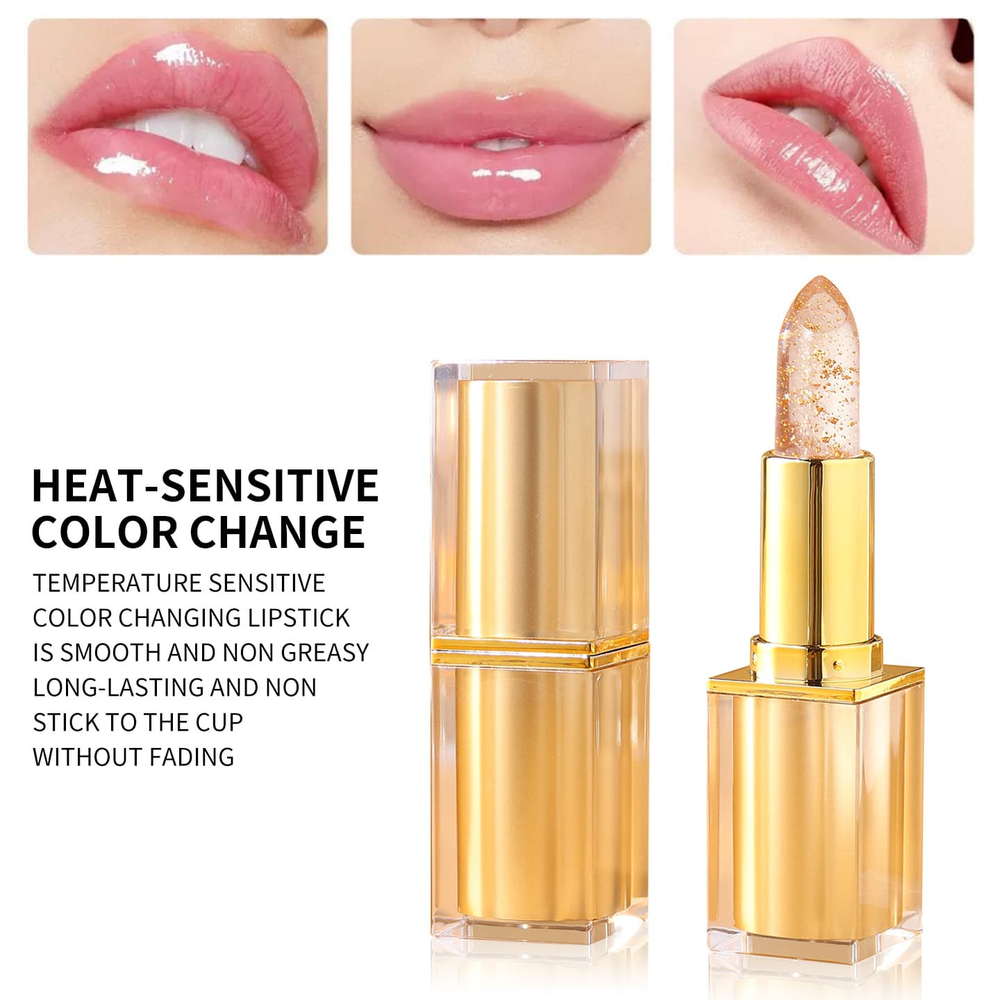 Gold Foil Crystal Temperature-Changing Lipstick, Transparent Jelly Color-Changing Lip Balm, Moisturizing, Non-Stick Cup, Temperature-Changing, Thousand People Thousand Colors Lipstick