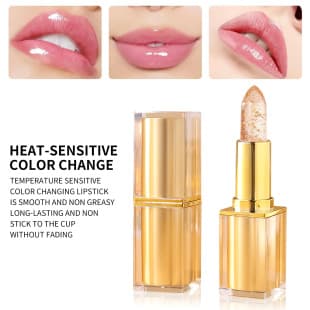 Gold Foil Crystal Temperature-Changing Lipstick Transparent Jelly Color-Changing Lip Balm Moisturizing Non-Stick Cup Temperature-Changing Thousand-Person Thousand-Color Lipstick