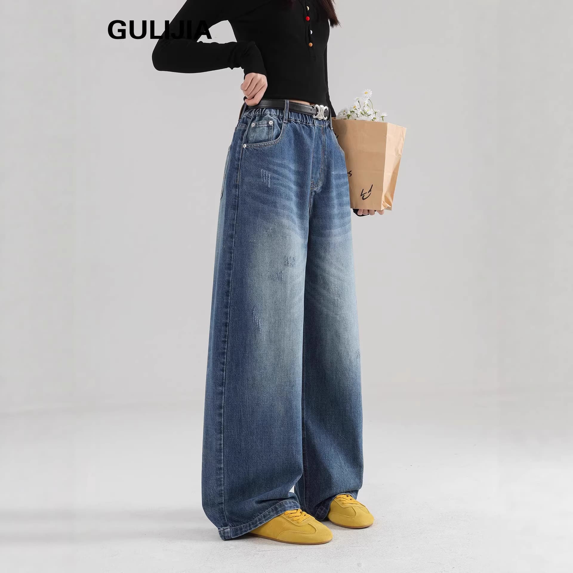 New Spring Girls' Jeans for Teens, Loose Wide-Leg Pants with Draping Effect for Middle School Students