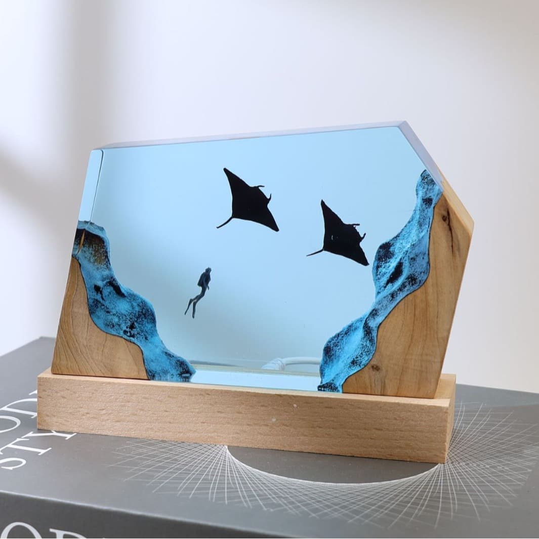 Diver Night Light Scuba Diving Deep Sea Exploration Wooden Lamp Free Diving Unique Decorative Gift Christmas Gift