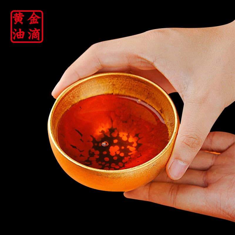 Pure Copper Master Cup Single Cup Jian Zhan Gold Bowl Ceramic Tea Cup Gilt Tea Bowl Kung Fu Tea Set Large Tasting Cup
