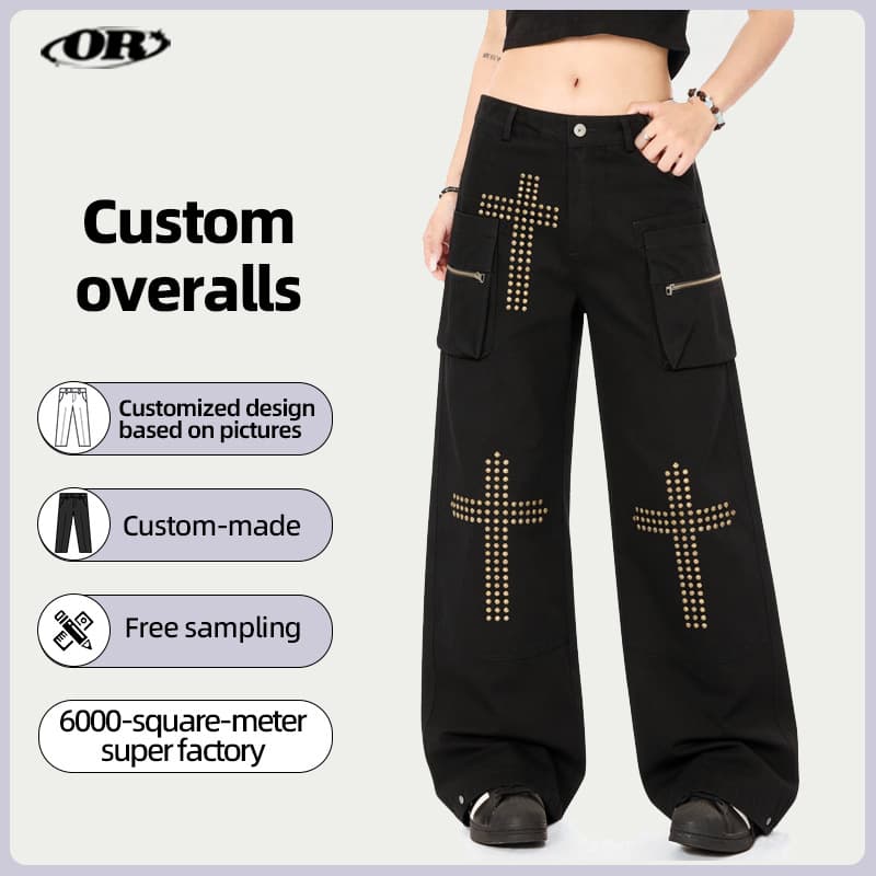 Relaxed wide-leg straight-cut work pant srivet decoration