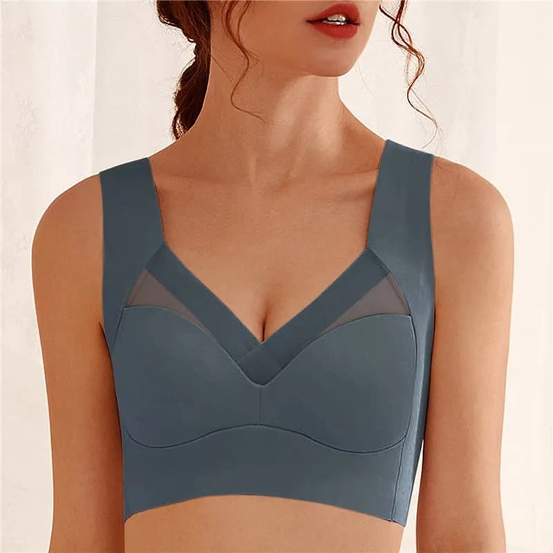 Seamless Wireless Sleep Bra with Built-in Fixed Cups, Gather Back, Wrap Bust, Conceal Side Fat, Thin Style