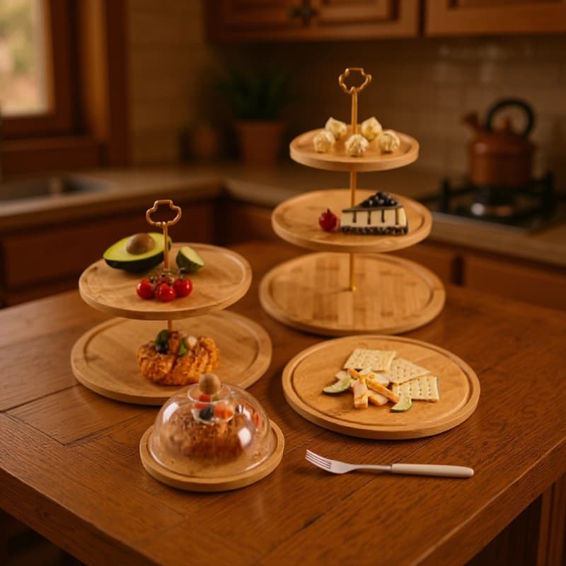 Wooden Multi-Layer Snack Fruit Cake Tray Creative Home Practical Dustproof Transparent Cover Dessert Tray Wooden Tray