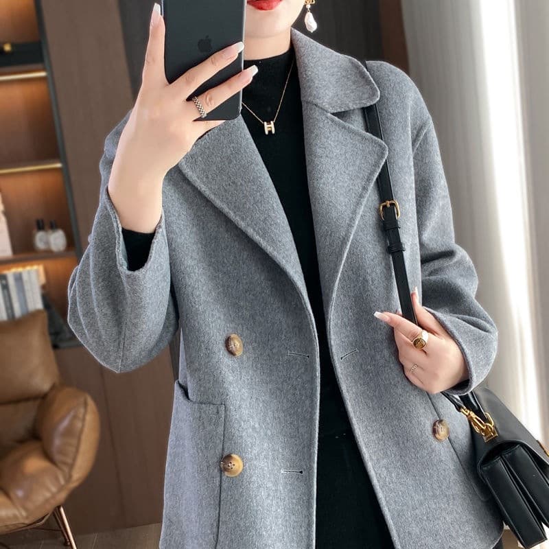 Plus Size Women's Woolen Overcoat 2024 Cropped Autumn/Winter Petite Loose-Fit Jacket Trendy Flow Clothing Large Size Outerwear