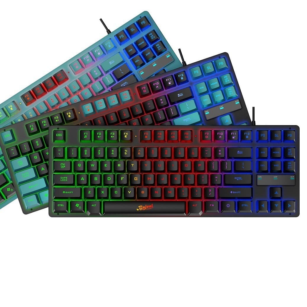Bajeal Kb-10 Wired Keyboard 87 Keys Mechanical Feel Rainbow Switching Luminous Suspended Keycap Gaming Keyboard