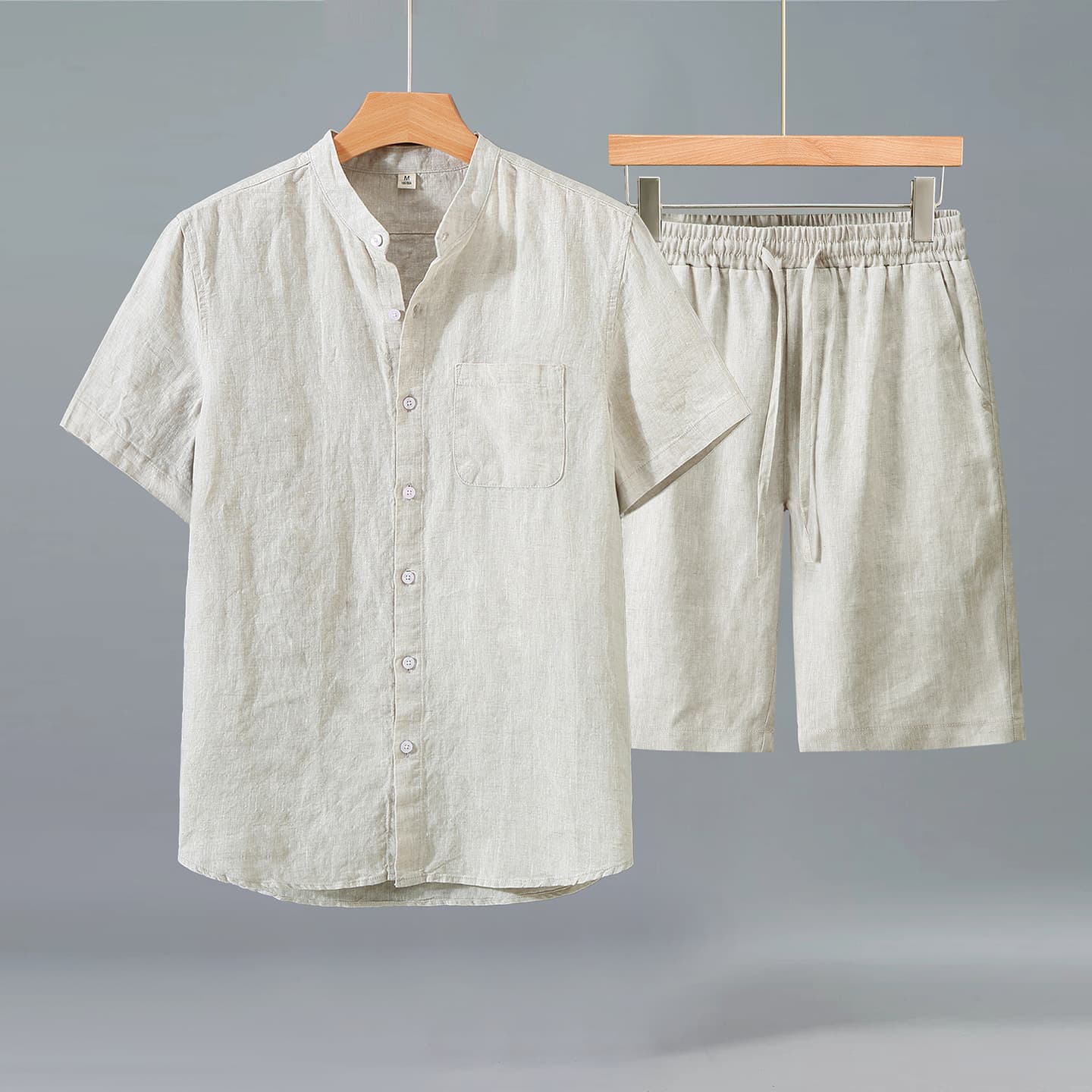 925+3045 Linen Shirt Men's Short Sleeve Summer Thin Linen Fabric Chinese Retro Casual Breathable Chinese Style Set