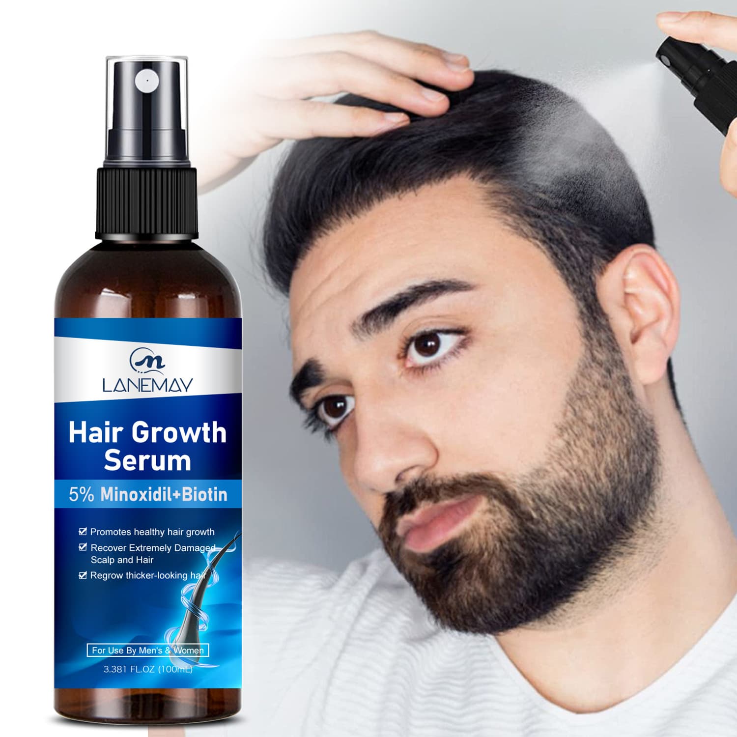 Cross-border Beard and Hair Growth Set, Beard Growth Spray Nourishing and Strengthening Beard Liquid 100ml