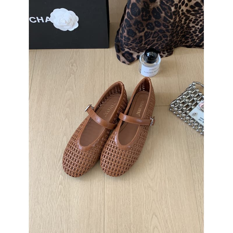 French-Style Woven Hollow-Out Mary Jane Women's Summer and Autumn Flat Shallow-Mouth Single-Strap Breathable Ballet Shoes