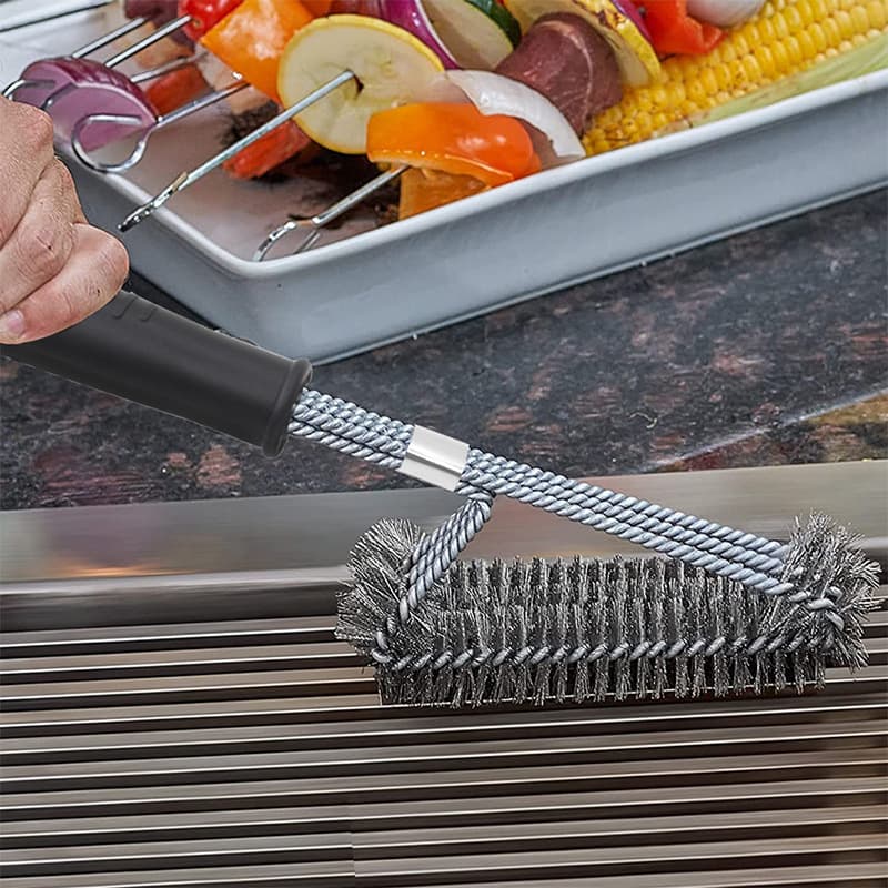 Manufacturer's Special 15-inch Three-head Long Handle BBQ Cleaning Steel Wire Brush for Grills and Racks