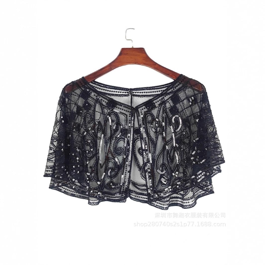 Women's sequined shawl, summer thin plus size, versatile lace short vest, mesh beaded Amazon sunshade shawl