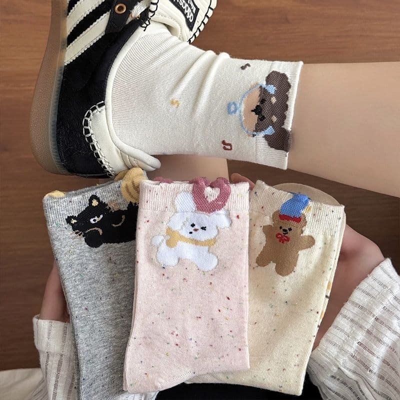 Children's socks autumn new puppy socks girls ins trendy socks sweat-absorbent mid-calf socks cute cartoon Korean socks