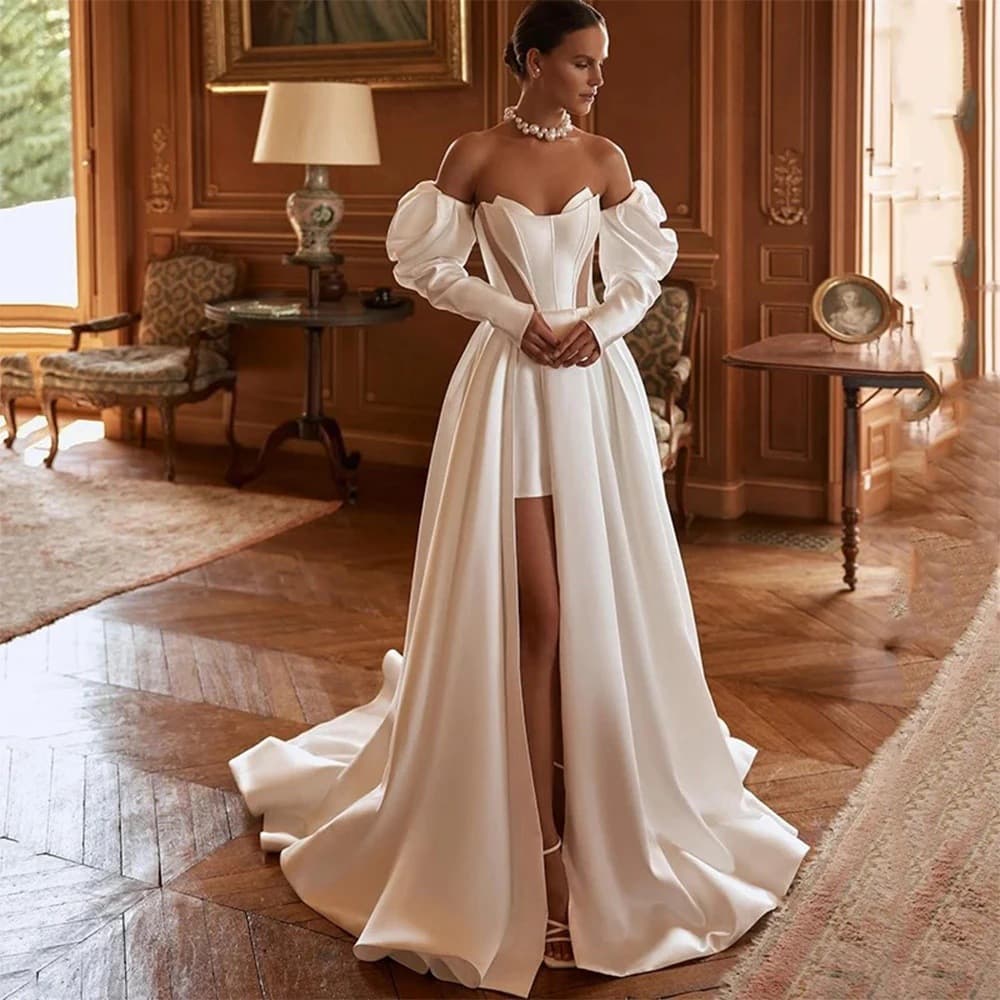 Cross-border AliExpress white tube top light wedding dress light luxury niche slit design sexy dress engagement French wedding dress