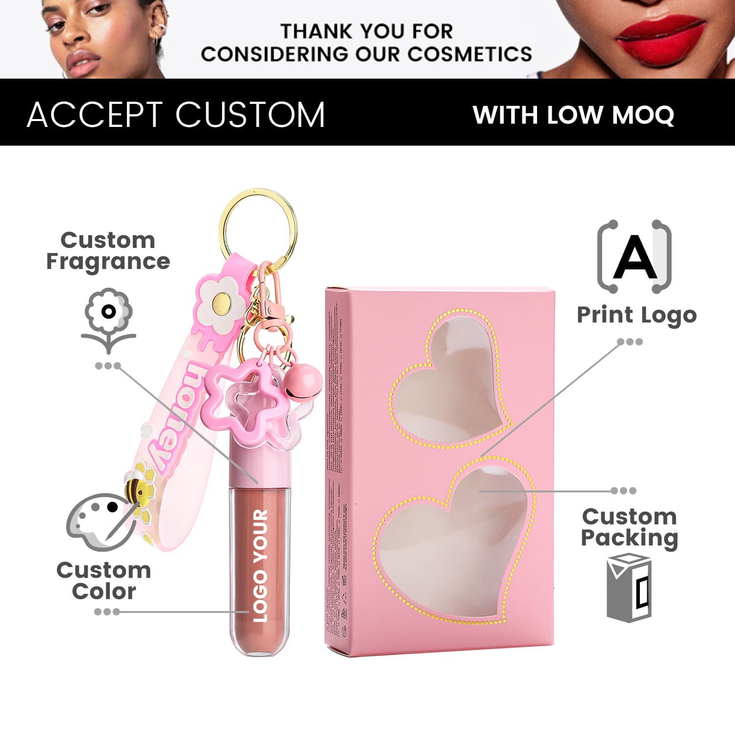 Cross-Border Makeup Long-Lasting Multi-Color Lip Gloss Without Logo Creative Cute Pendant Soft and Adorable Bee Element Lip Gloss