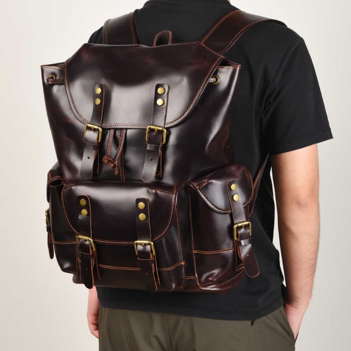 Cross-border Vintage Genuine Leather Backpack Casual Commuter Men's Bag Travel Large Capacity Top Layer Cowhide Double Shoulder Bag Men's Backpack