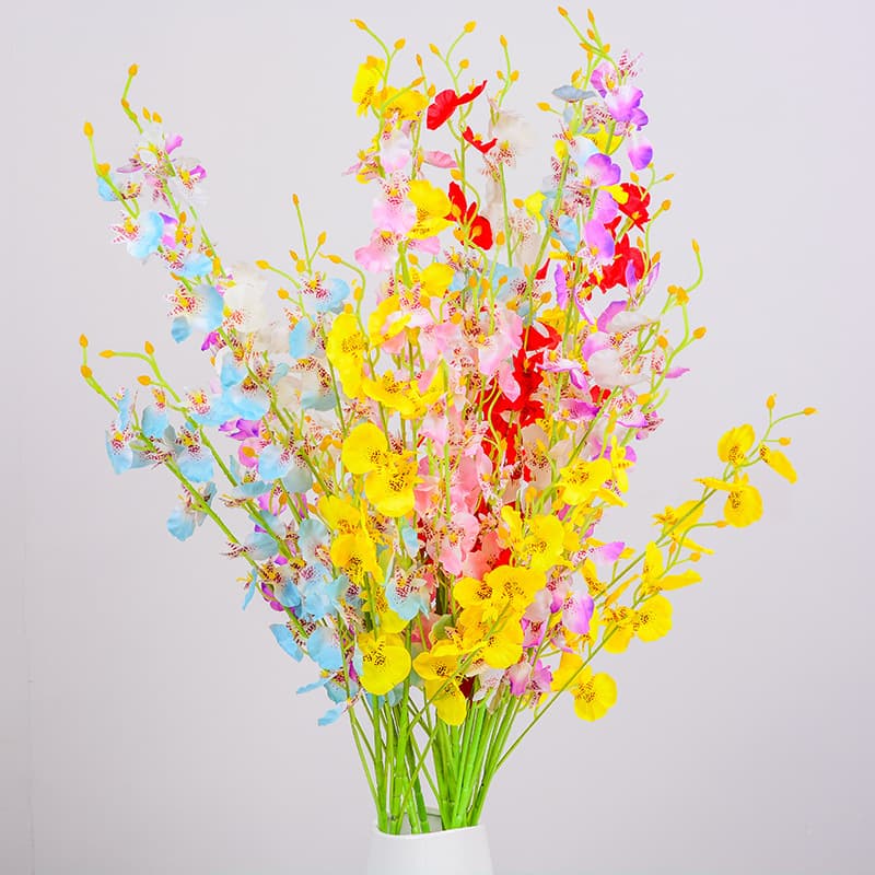 Artificial Dancing Orchid (Oncidium orchid) Wedding Scene Decoration Floor Flower Silk Flower 5-Forked Soybean Dancing Orchid Wholesale