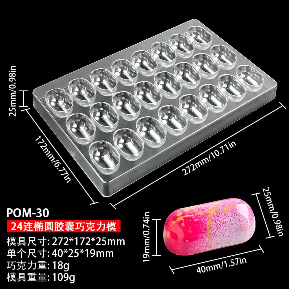 Cross-Border Hot Seller 24-Cavity Transparent Plastic Chocolate Mold with Grooved Square Shell and Drop Shapes
