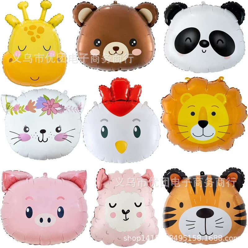 New Cute Animal Head Foil Balloon - Giraffe, Panda, Lion Cartoon Animal Head Balloon Wholesale