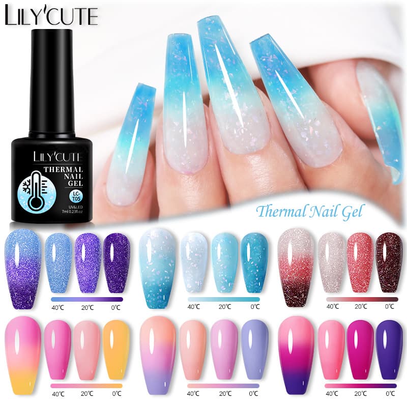 LILY'CUTE cross-border temperature-changing Aurora Crushed Diamond Nail Polish Glue Opal Crushed Diamond Glue Three-stage Temperature-Changing Phototherapy Gel Ice Transparent