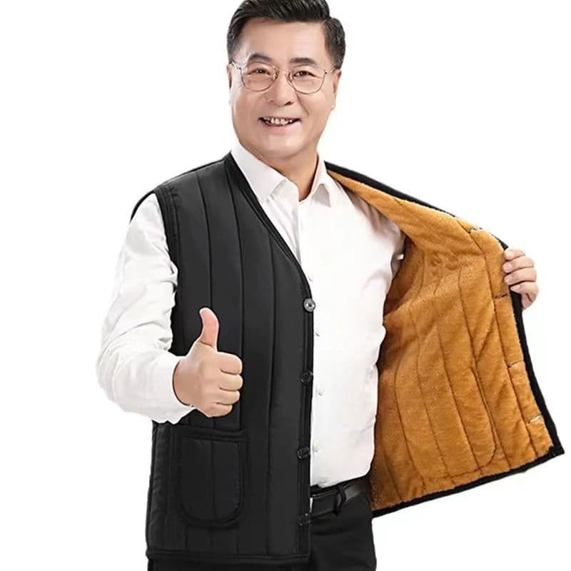 Winter Casual Middle-aged Men's Vest Dad Grandpa Style Vest Lined Thickened Mandarin Jacket Middle-aged and Elderly Cotton Coat