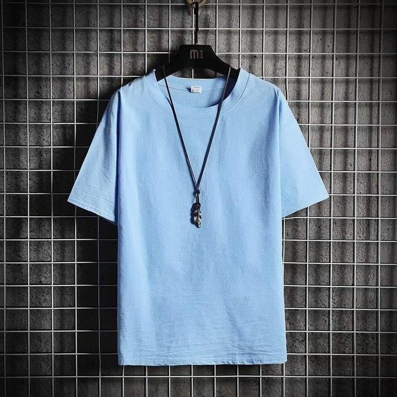 Loose Solid Color Summer Short Sleeve T-Shirt for Men, Ins Trendy Half Sleeve Hong Kong Style Round Neck Basic Undershirt for Men and Women