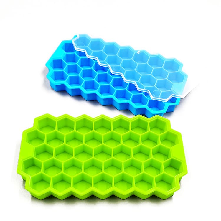 Household Silicone Ice Cube Tray with Lid Honeycomb Ice Cube Mold 37 Grid Honeycomb Ice Cream Mold Baby Food Storage Box