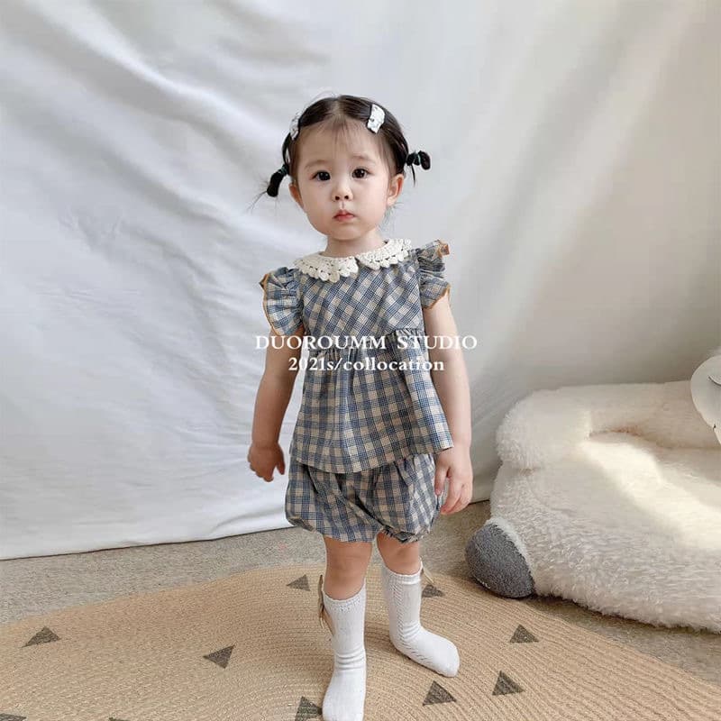 Summer New 2025 Girls ins Retro bebe organic Plaid Doll Blouse Set 0-5 Years Wholesale 4