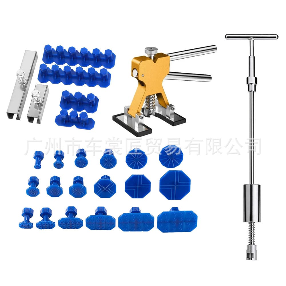 Car Dent Repair Tool, Body Sheet Metal Puller, Pull Hammer, Pull Bar with 18 Blue Shim Tool Set