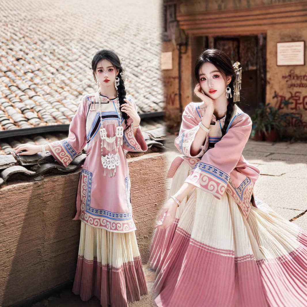 2025 New Summer Yi Ethnic Girl Clothing Ancient Ethnic Costume Performance Outfit Photography Performance Clothing