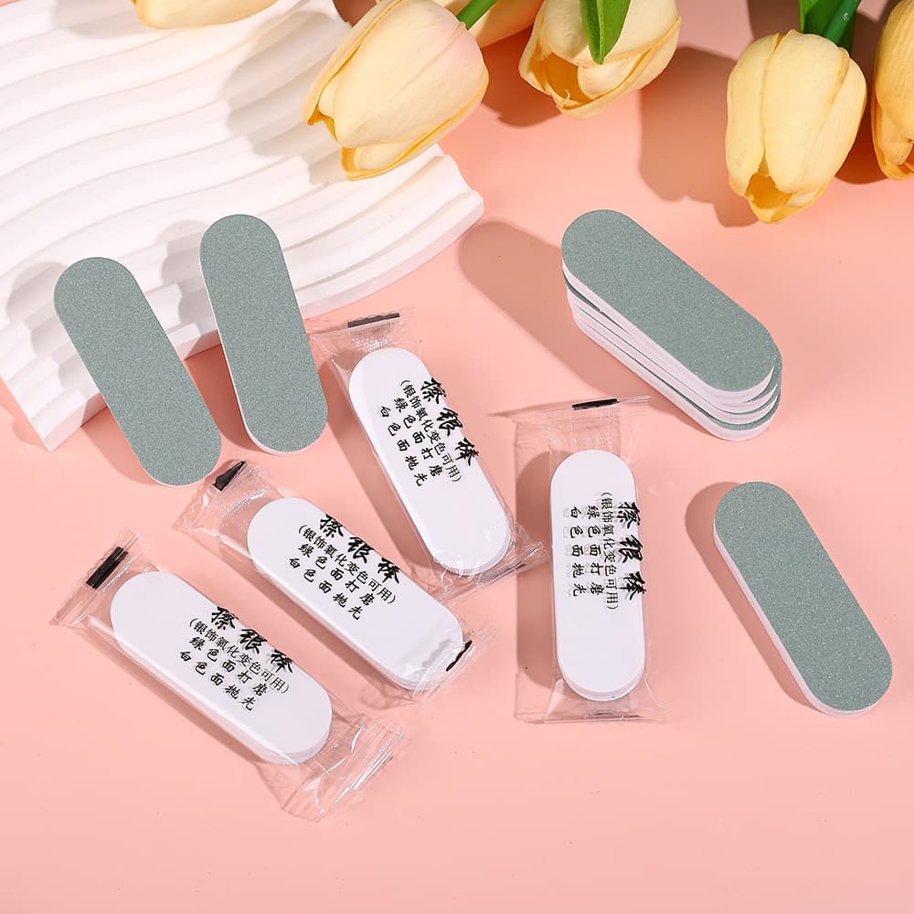 Mini Polishing Stick for Stain and Scratch Removal, Green and White Polishing Board 6*2 Silver Cleaning Stick Short, for Crafts and Nail Art Polishing