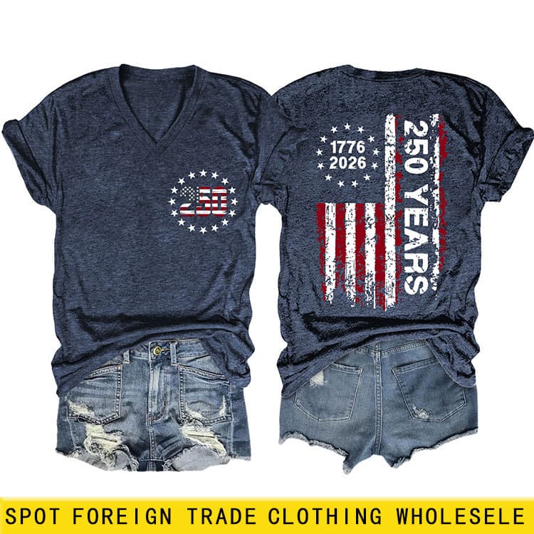 1776 2026 250 Years Amazon eBay Independent Site Fashionable Women's Front and Back V-Neck Short Sleeve T-Shirt