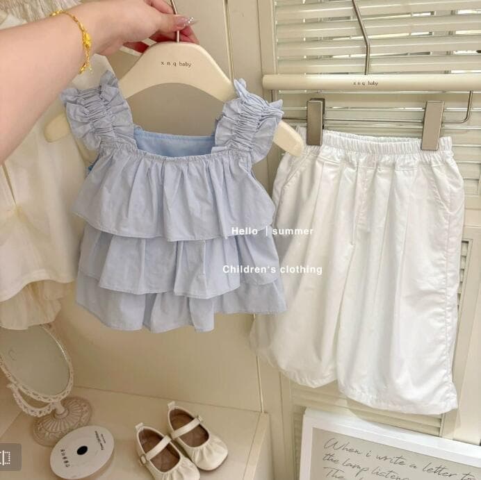 Korean version of baby girl's new summer sweet and fashionable baby shirt, children's vest, suspenders, wide-leg pants, two-piece set, trendy style