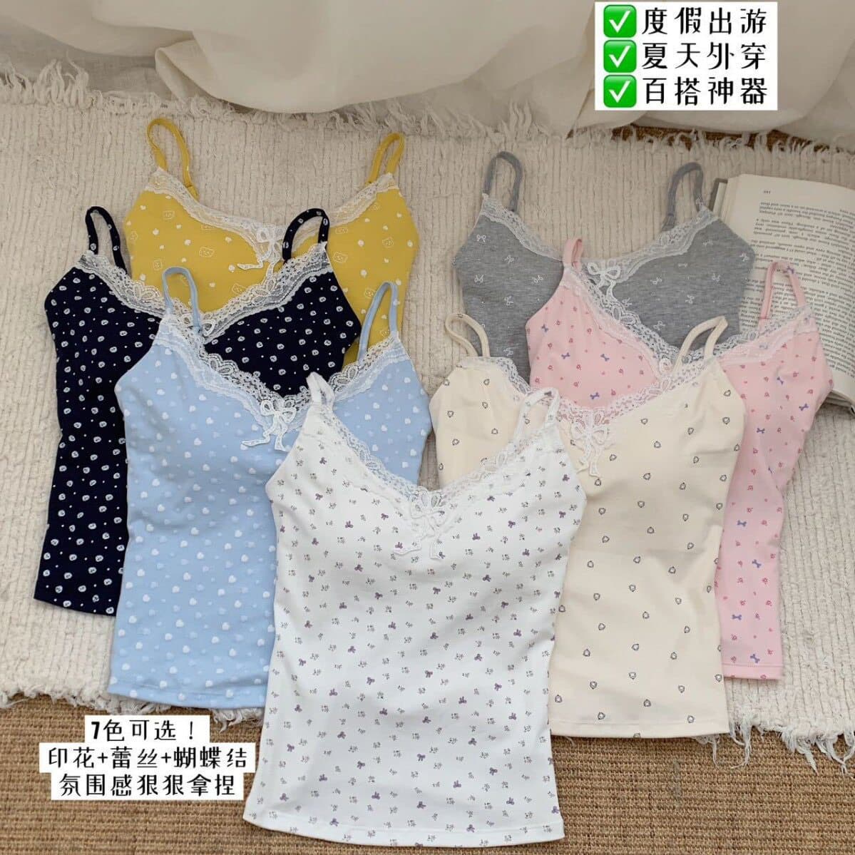 Sheer Lace Camisole Top Women's Layering Vest Sweet Spicy Short Floral Print Crop Top