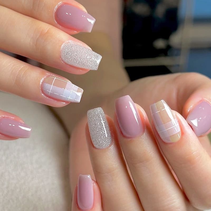 Medium Ballet Glitter Press-on Nails French Gradient False Nails Premium Stick-on Nails