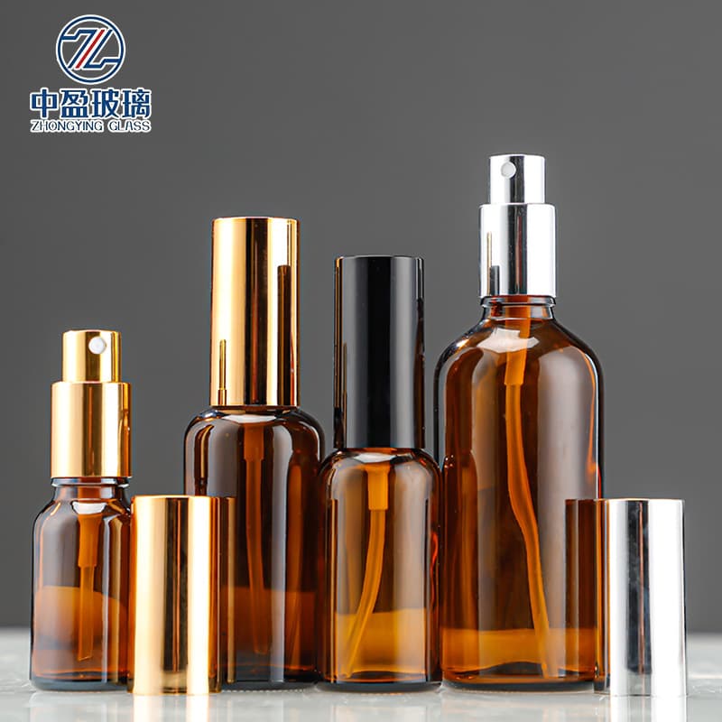 Wholesale 5-100ml Amber Glass Essential Oil Bottle Light-Proof Brown Glass Cosmetic Press Dispenser Bottle Spray Bottle