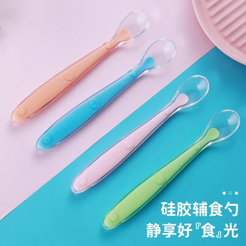 Newborn baby silicone soft spoon newborn baby feeding rice cereal spoon complementary food spoon bowl set spoon