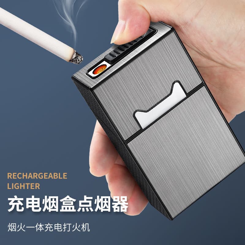 Classic moisture-proof, anti-fouling and anti-scratch cigarette box with 20 cigarette boxes and integrated lighter USB rechargeable electric heating wire lighter