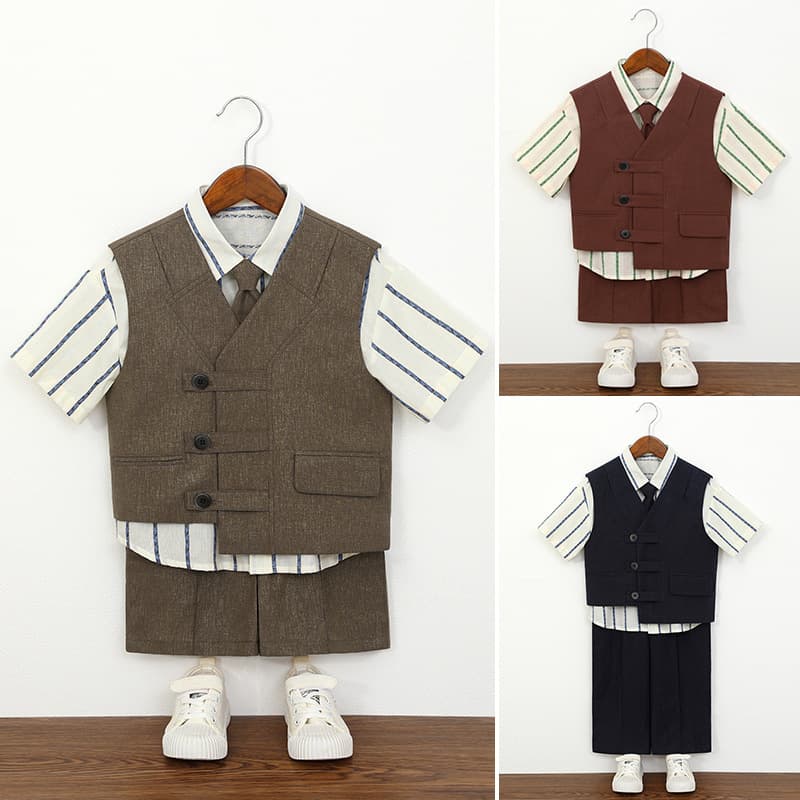 Boys' Formal Suit Spring/Summer Short Sleeve Vest Set for Flower Boy, Baby Birthday, Hosting, Piano Performance
