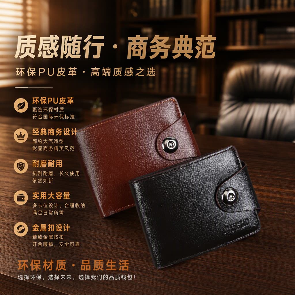 New Business Men's Wallet with Zipper, Horizontal Magnetic Snap, Youth Coin Card Holder, Multi-Card Slot Casual Men's Wallet