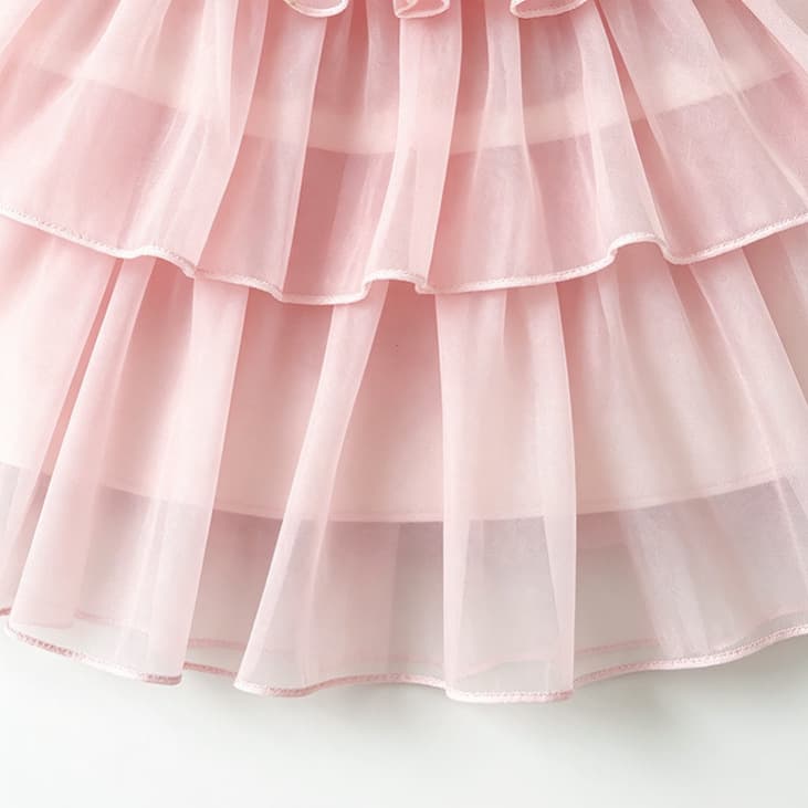 Korean Sweet Pink Mesh Strap Dress Cute Baby Bow Cake Dress Girls 1st Birthday Tutu Dress