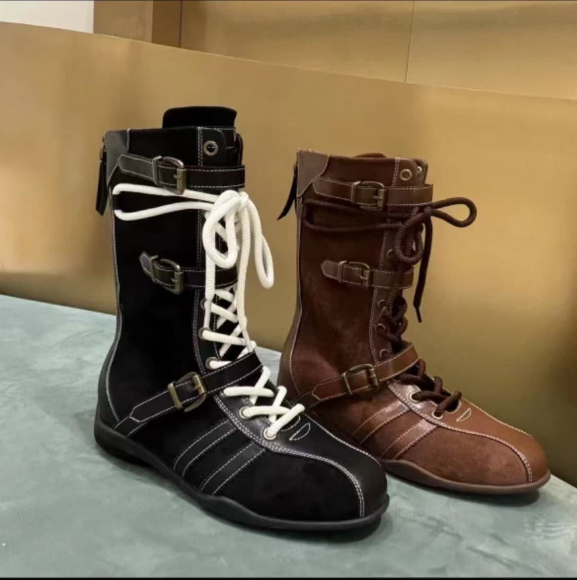 Cowhide Version ~ 5cm Height Increase Thick Sole Boxing Boots Women's Upgraded Duck Hunting Boots Belt Buckle Design Martin Boots Short Boots
